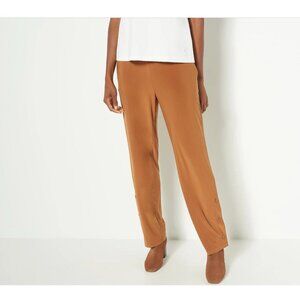 Dennis Basso Petite Italia Knit Straight Leg Pants With Buttons Size XXSP Brown